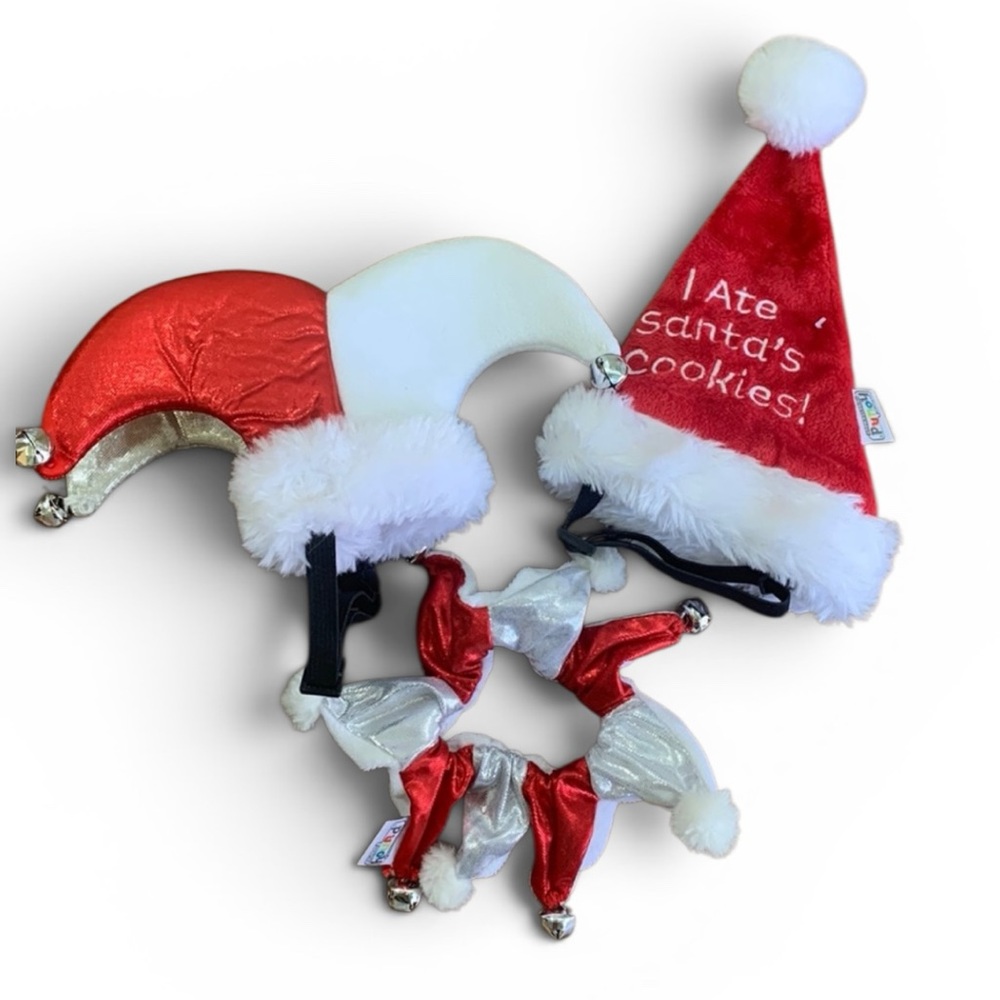 Small Dog Christmas Hat Set Santa Hat Elf Hat Jingle Collar